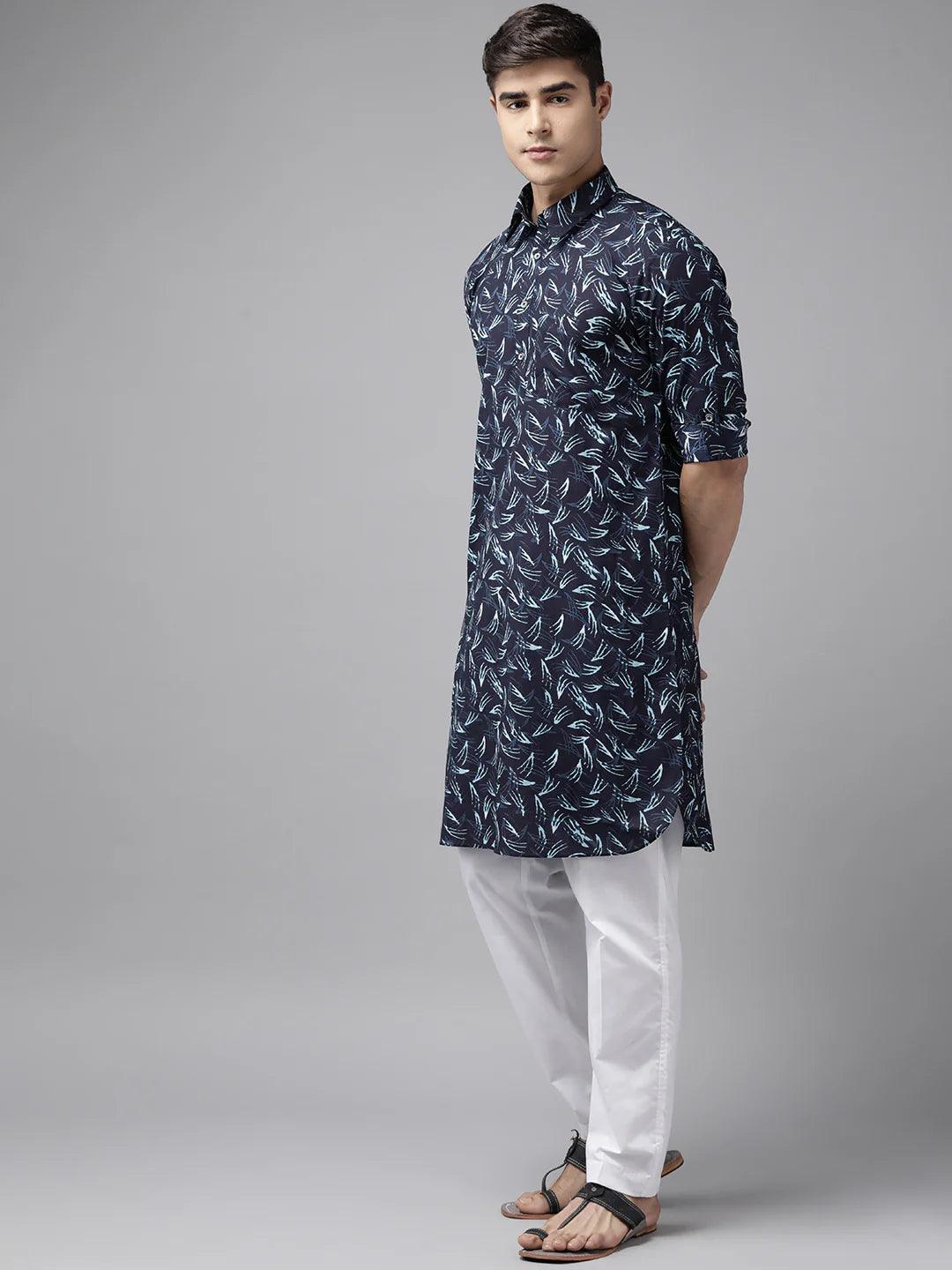 FM - Pure Cotton Pathani Kurta Print with Pyjama - Fabmade