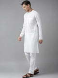 FM-Men White Cotton Linen kurta Pyjama - Fabmade