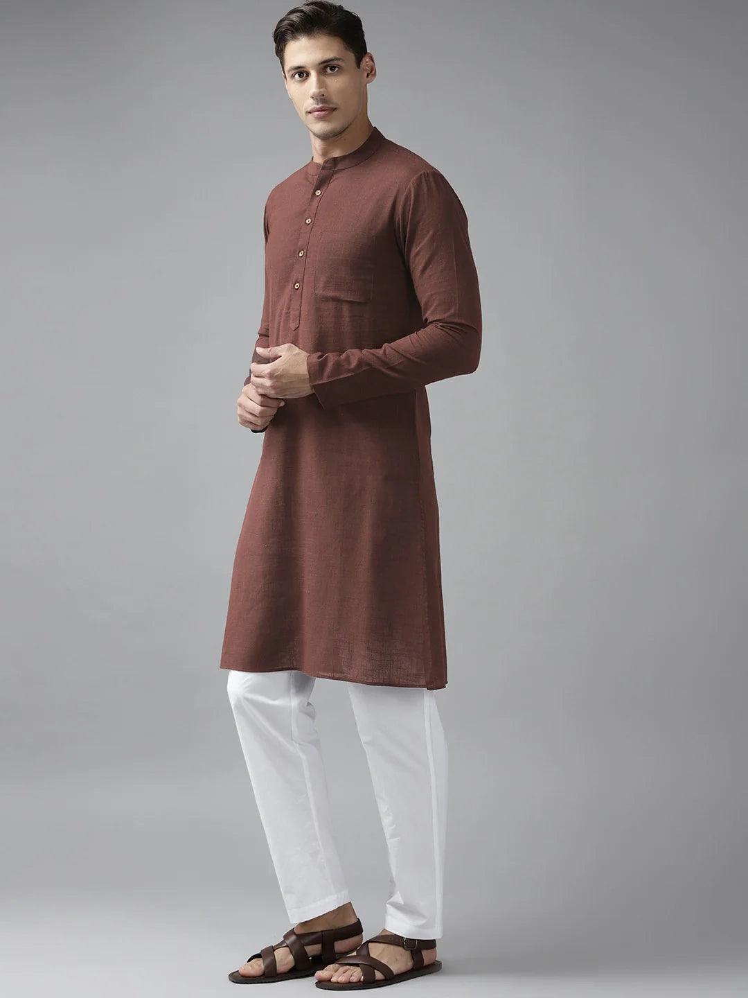 FM-Men Brown Cotton Linen kurta - Fabmade