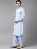 FM -  Men Sky Blue Pathani Suits - Fabmade