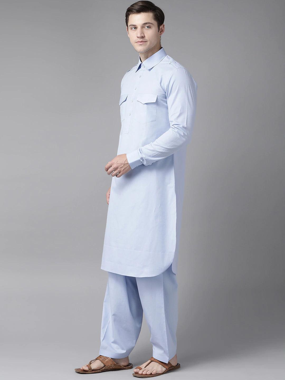 FM -  Men Sky Blue Pathani Suits - Fabmade