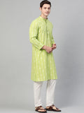 Lime Green and white printed straight kurta - Fabmade
