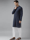 FM-Men Navy Blue Cotton Linen kurta - Fabmade