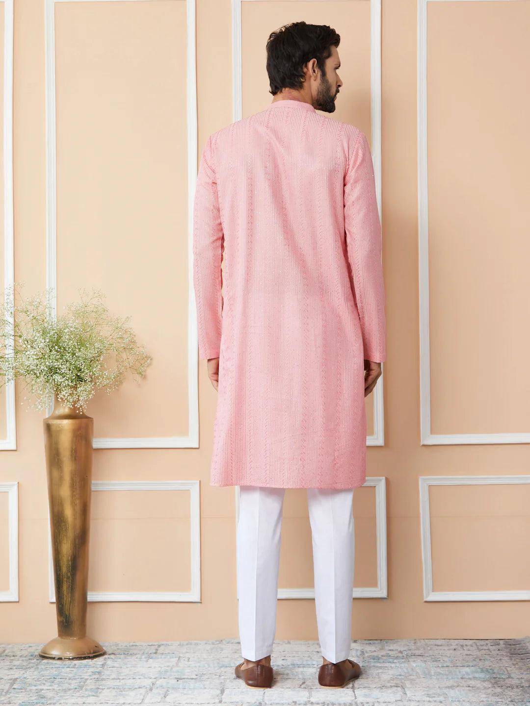 Pink Chanderi Silk Kurta Pyjama - Fabmade