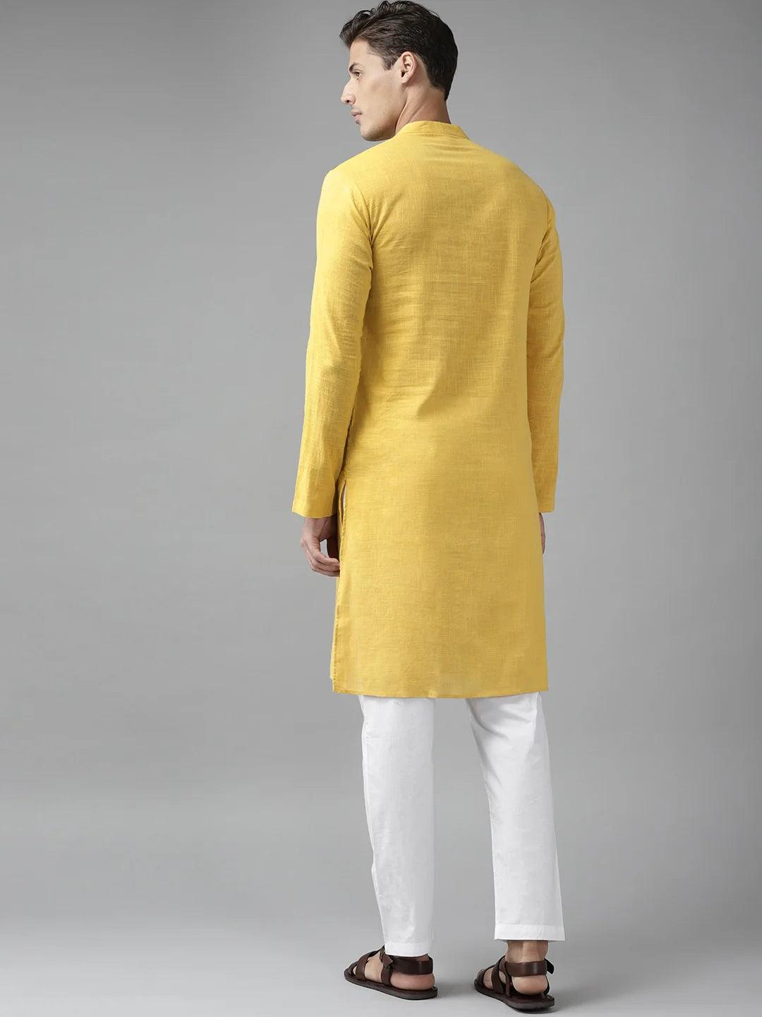 FM-Men Yellow Cotton Linen kurta - Fabmade
