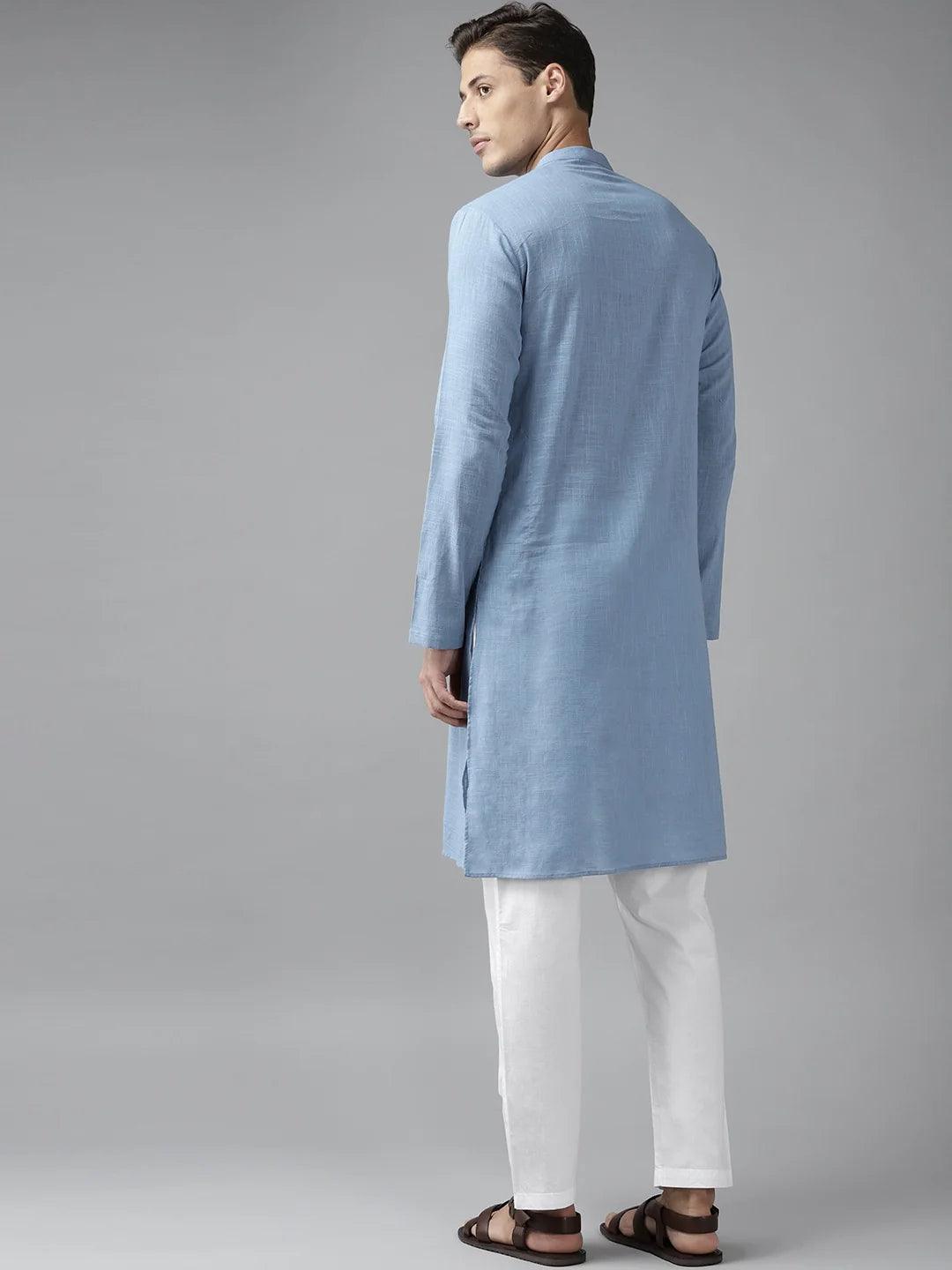 FM-Men Blue Cotton Linen kurta - Fabmade