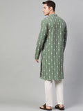 green and white printed straight kurta pyjama - Fabmade