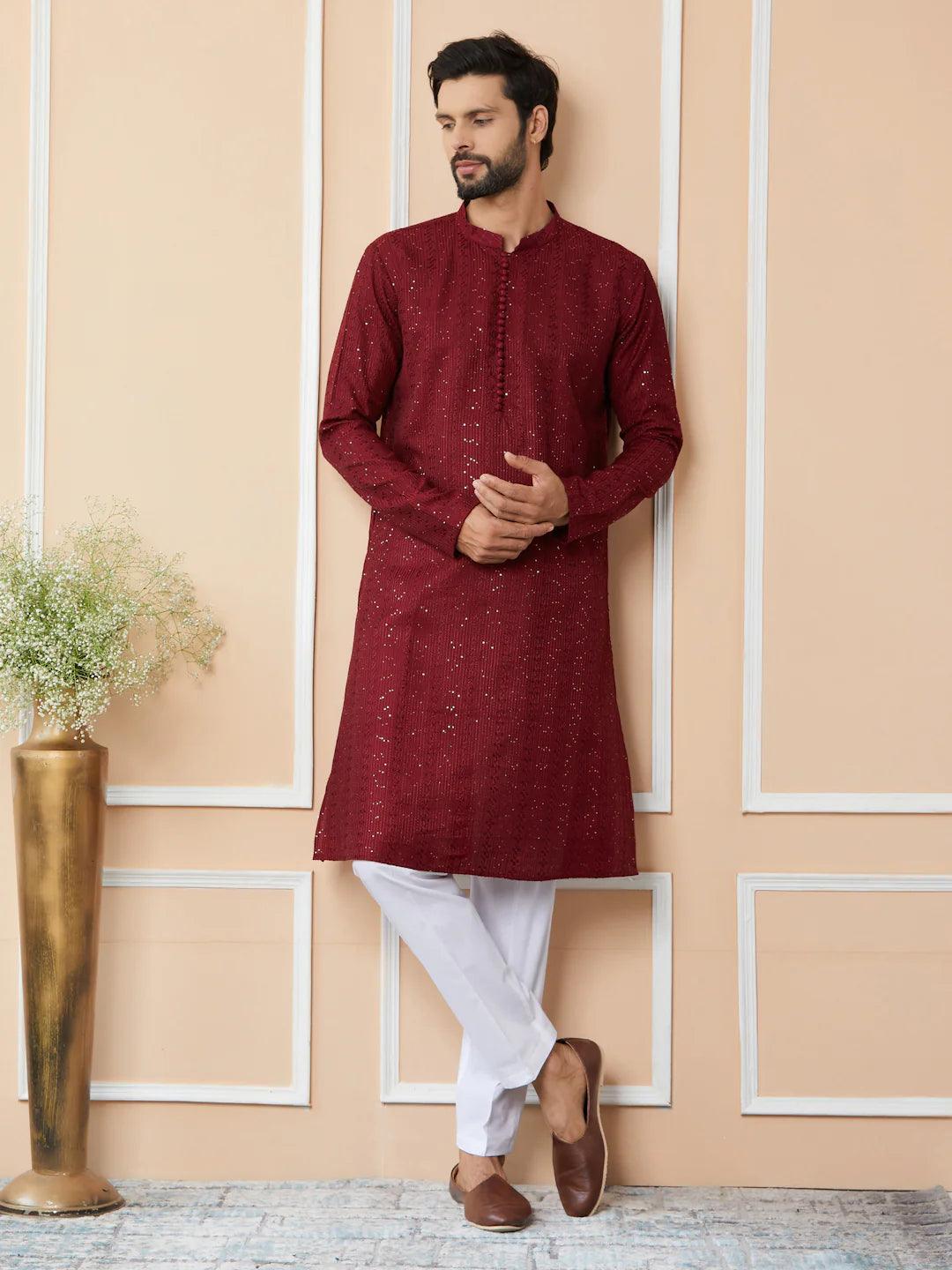 Dark Maroon Chanderi Silk Kurta - Fabmade