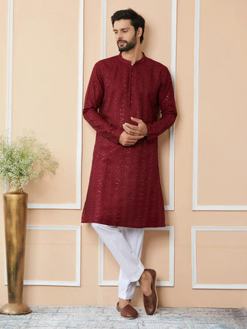 Dark Maroon Chanderi Silk Kurta - Fabmade