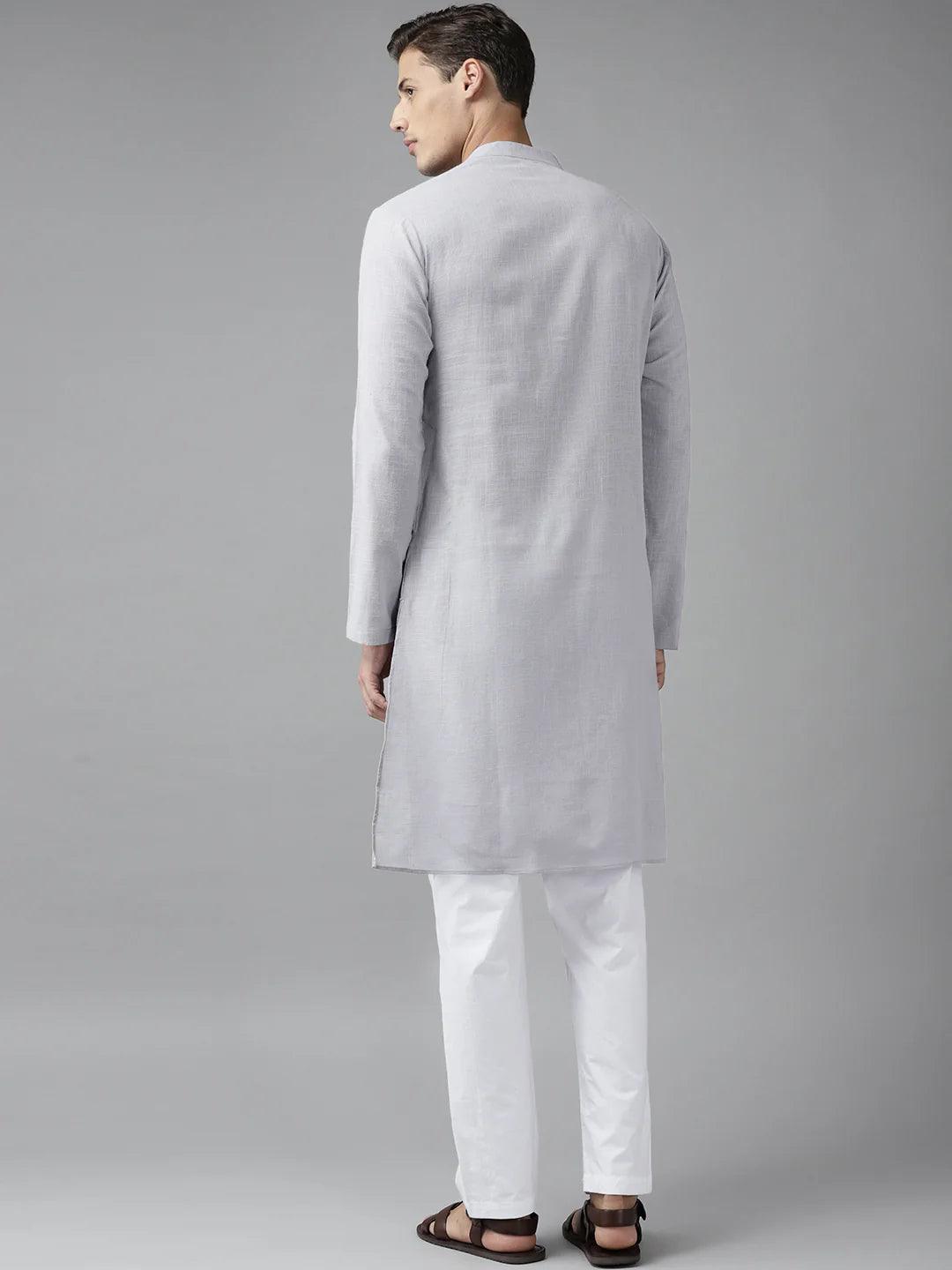 FM-Men Grey Cotton Linen kurta - Fabmade
