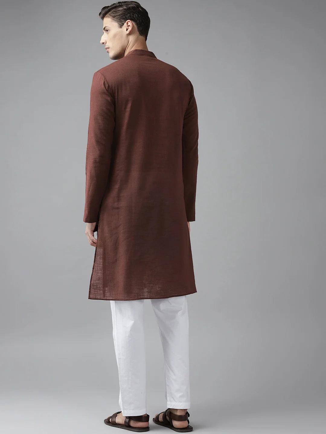 FM-Men Brown Cotton Linen kurta - Fabmade