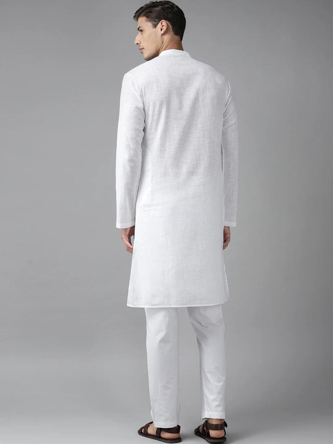 FM-Men White Cotton Linen kurta Pyjama - Fabmade