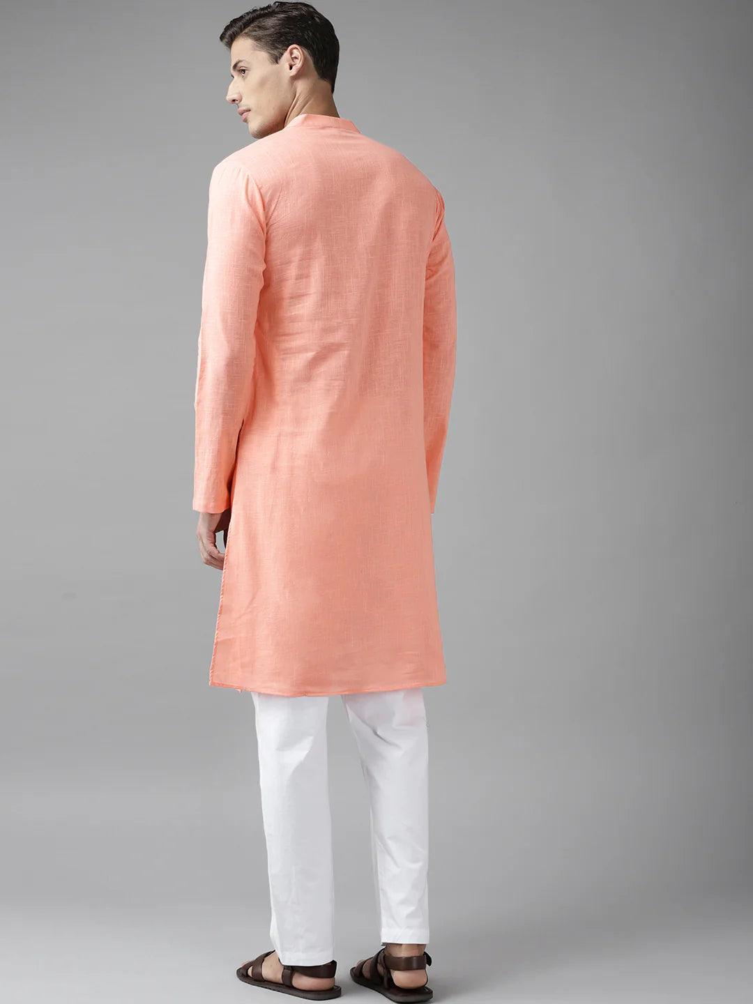 FM-Men Peach Cotton Linen kurta Pyjama - Fabmade