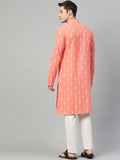 Peach & White Printed Straight Kurta with Pyjama for Men - Fabmade