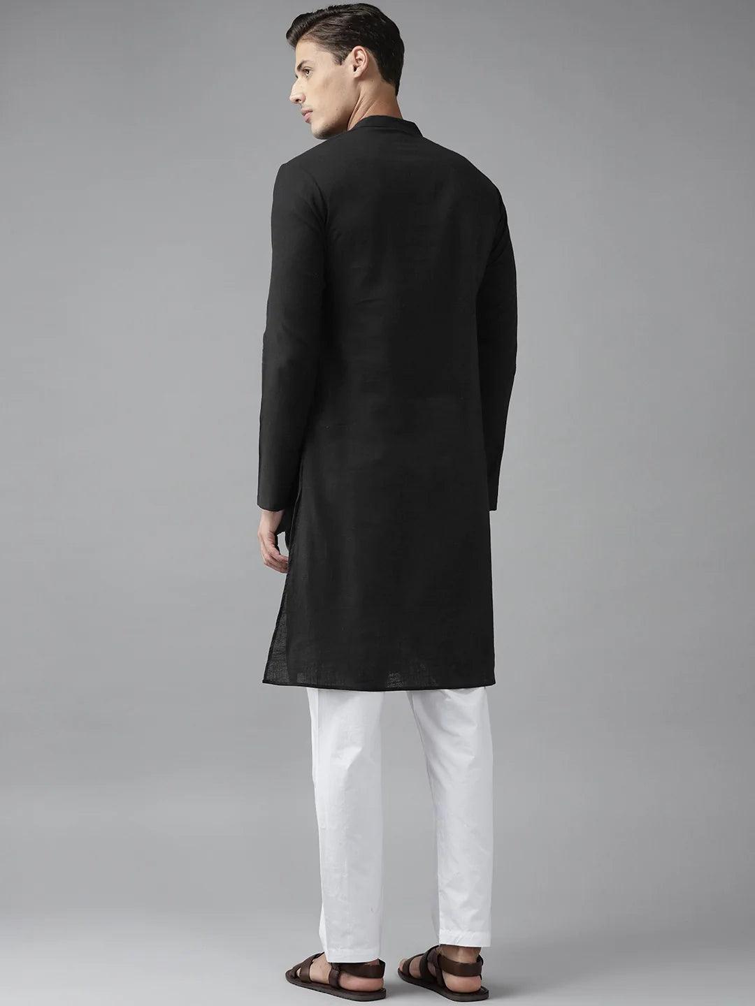FM-Men Z-Black Cotton Linen kurta Pyjama - Fabmade