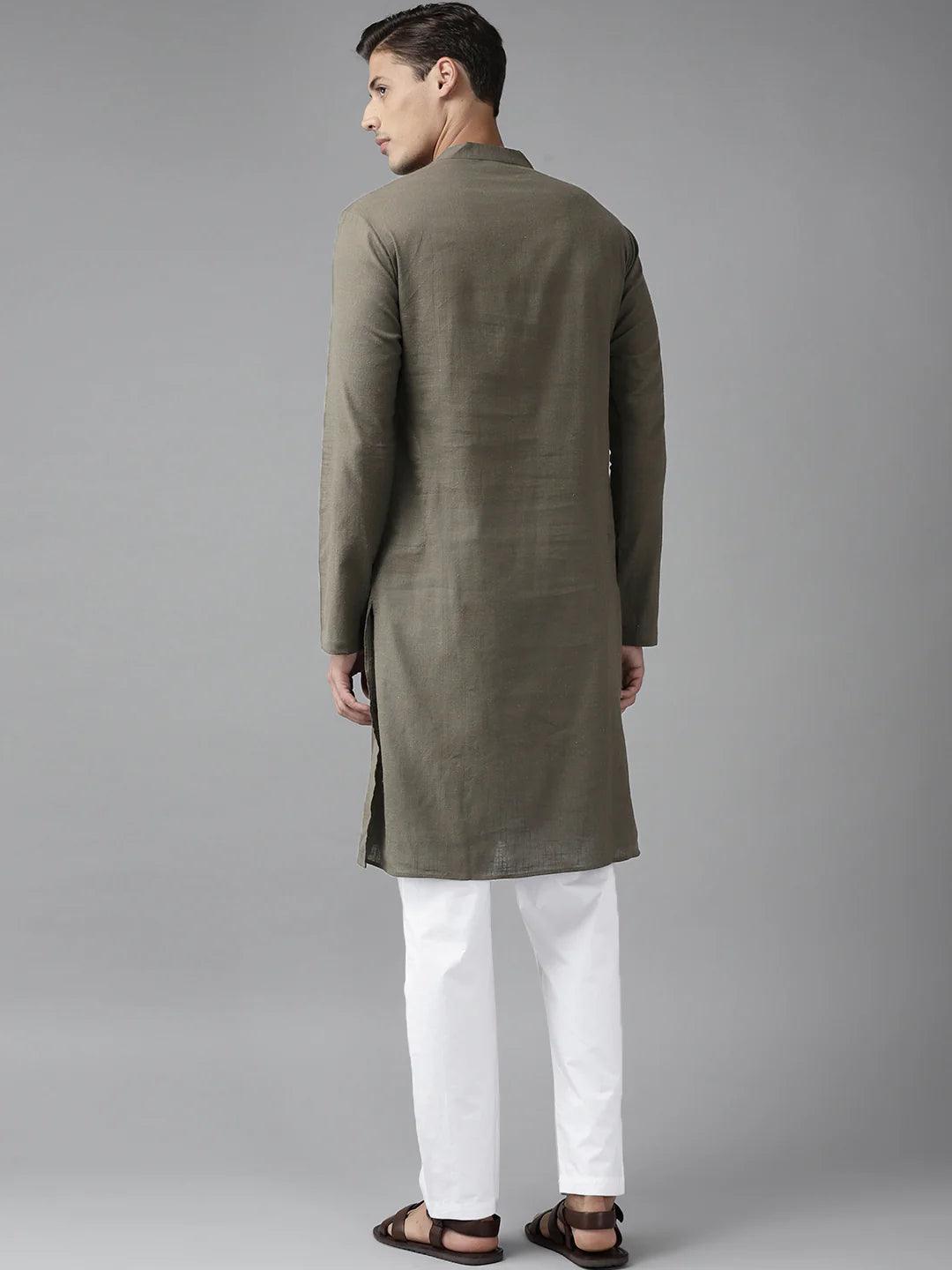FM-Men Khaki Cotton Linen kurta - Fabmade