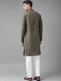 FM-Men Khaki Cotton Linen kurta - Fabmade
