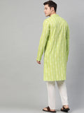 Lime Green and white printed straight kurta - Fabmade