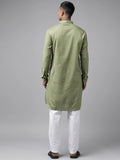Pure Cotton Olive Green Printed Pathani Kurta Pyjama (Copy) - Fabmade