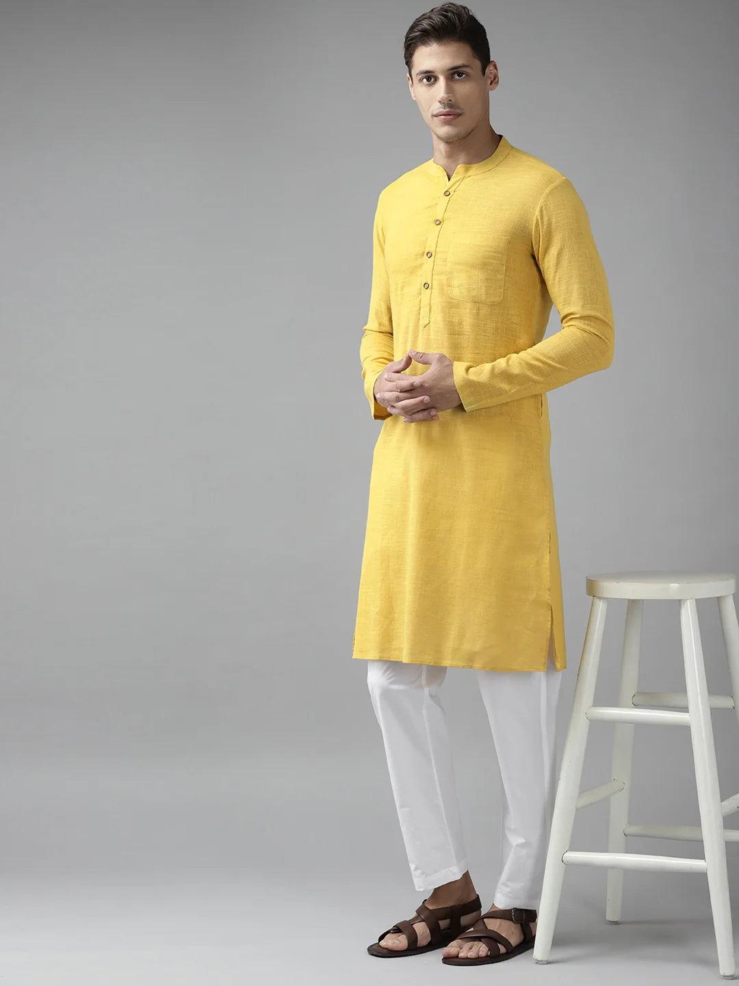 FM-Men Yellow Cotton Linen kurta - Fabmade