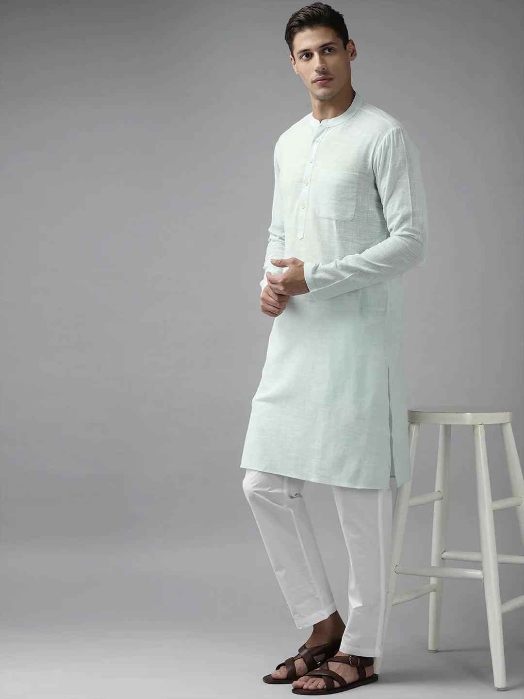 FM-Men Sky Blue Cotton Linen kurta  Pyjama - Fabmade
