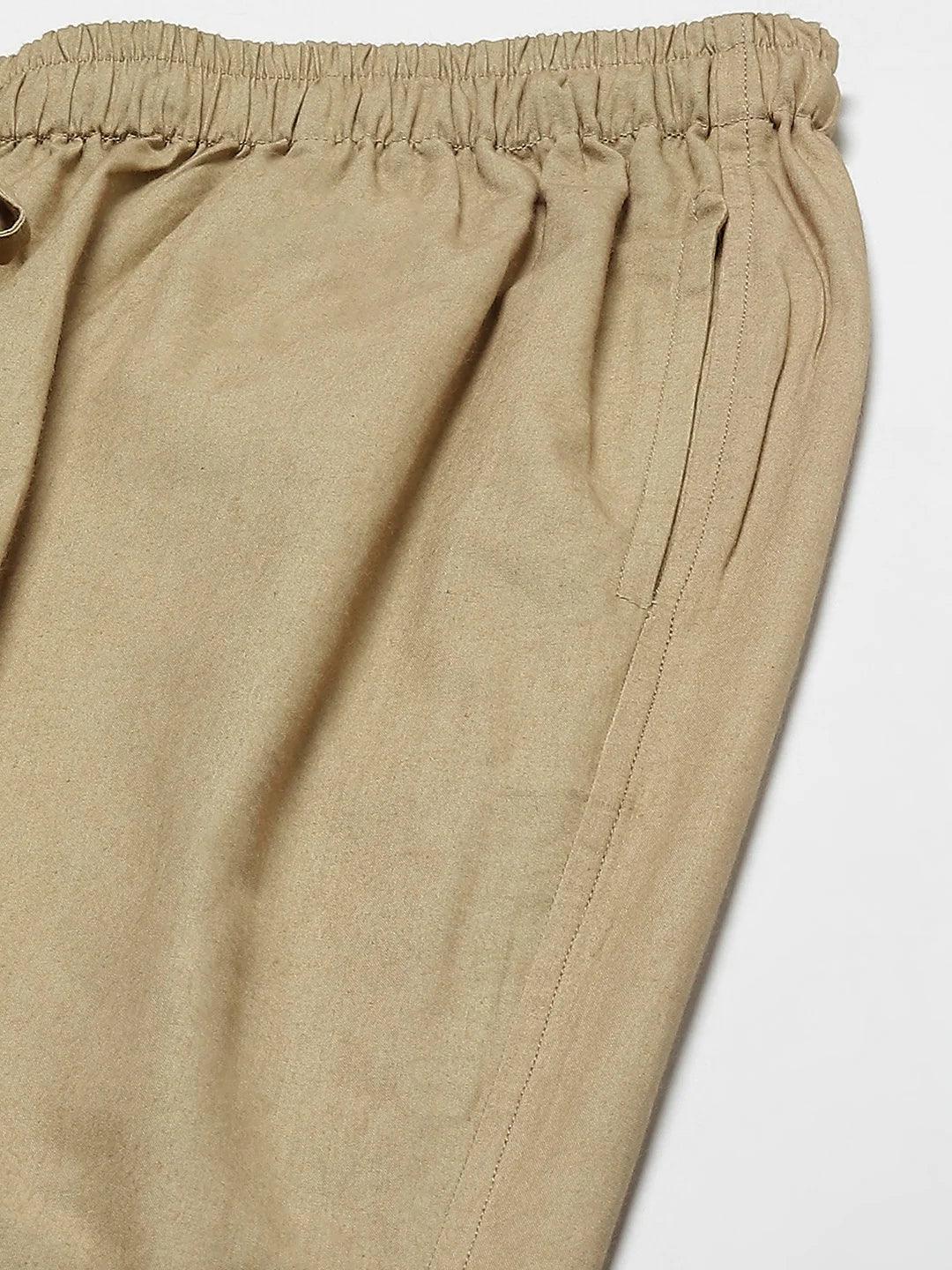 Men's Khaki Cotton Linen  Pyjama - Fabmade