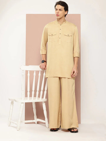 Men’s Beige Rayon Co-ord Set