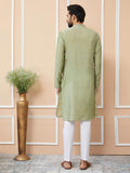 Olive Embroidered Chanderi Silk Straight Kurta Pyjama - Fabmade