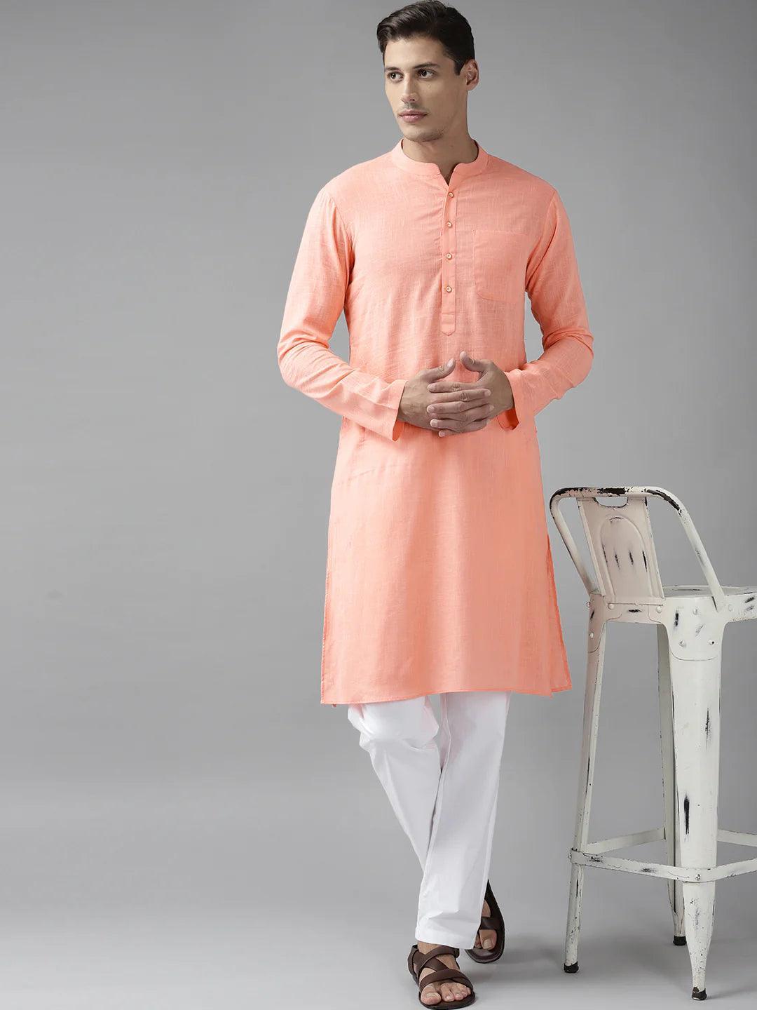 FM-Men Peach Cotton Linen kurta Pyjama - Fabmade