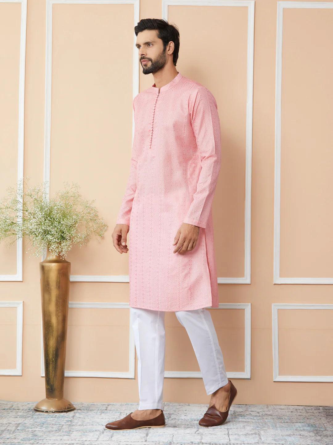 Pink Chanderi Silk Kurta Pyjama - Fabmade