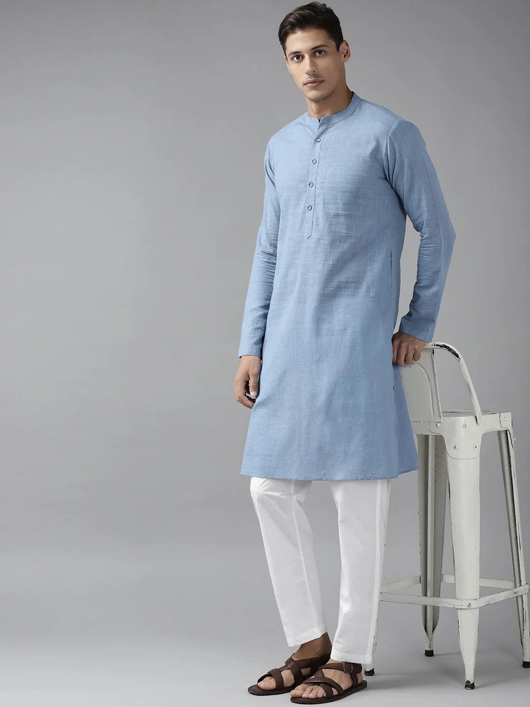 FM-Men Blue Cotton Linen kurta - Fabmade