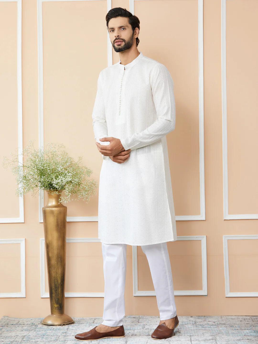 Off White Chanderi Silk Kurta - Fabmade