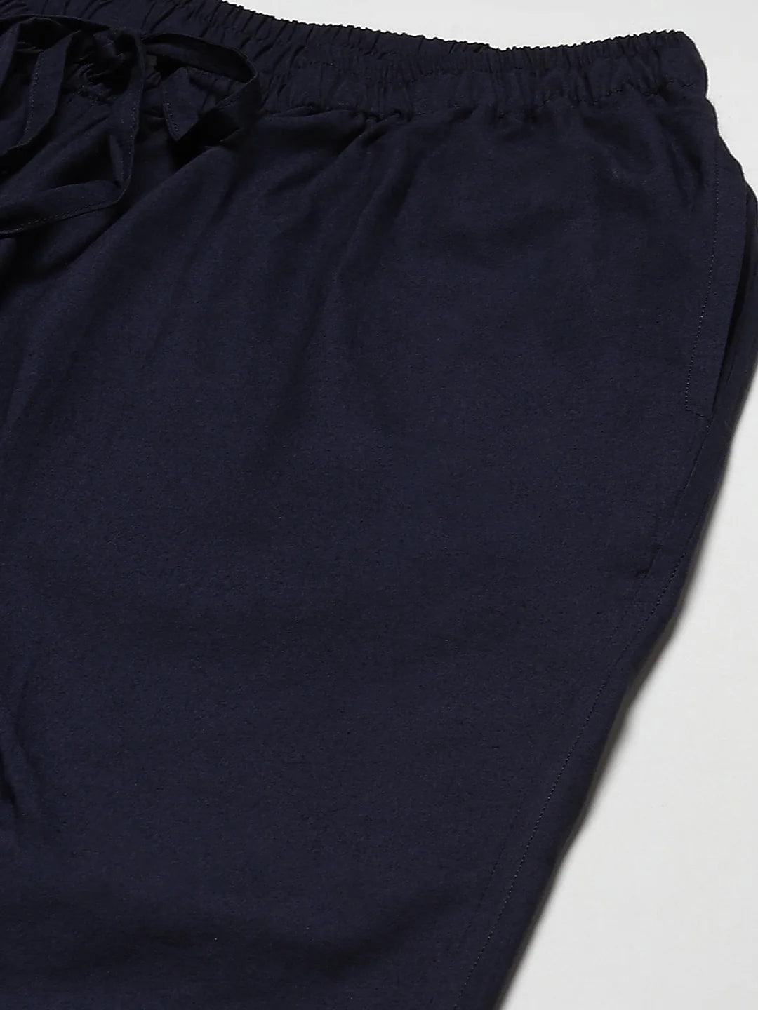 Men's  Navy Blue Cotton Linen Pyjama - Fabmade