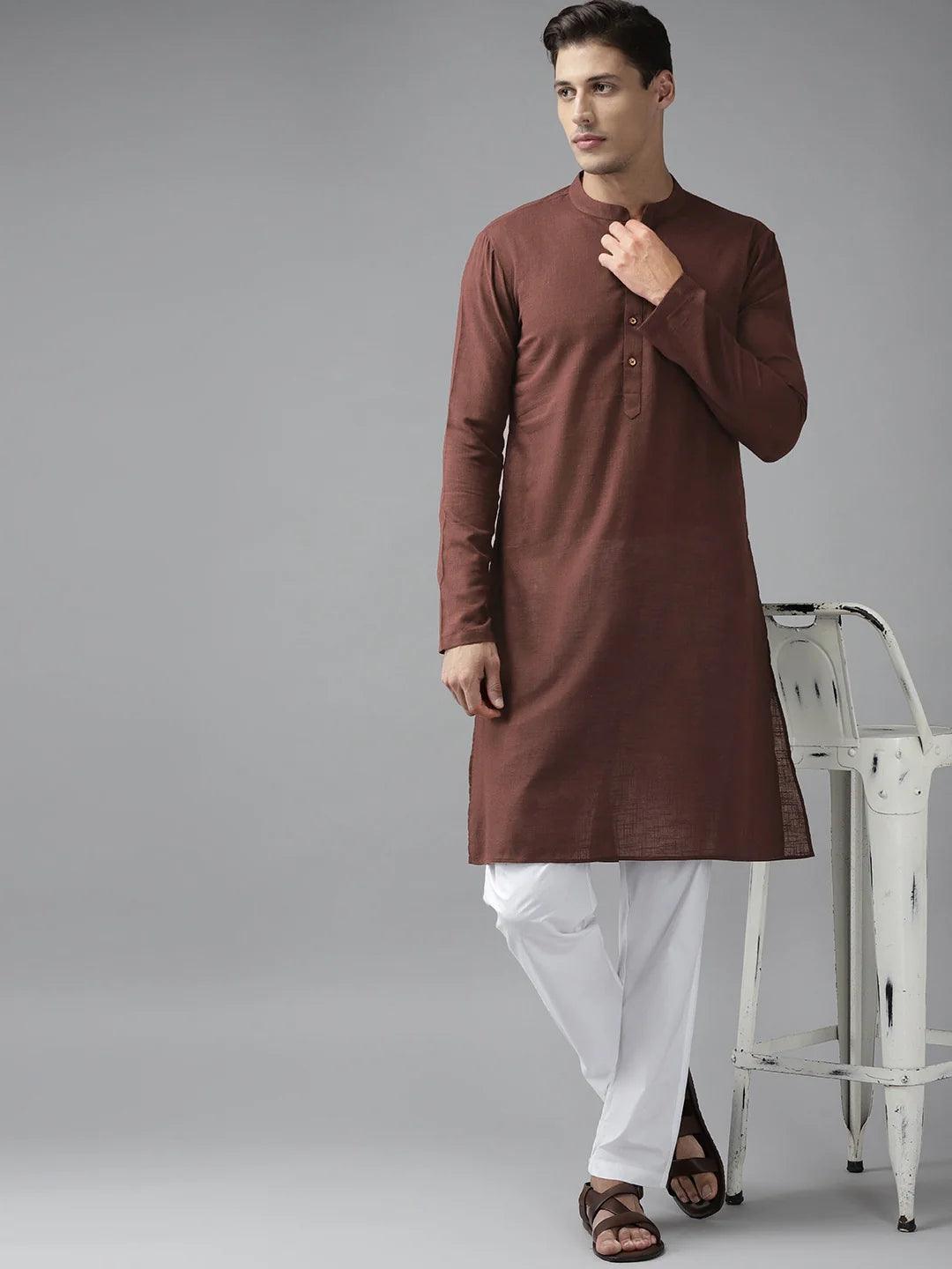 FM-Men Brown Cotton Linen kurta - Fabmade