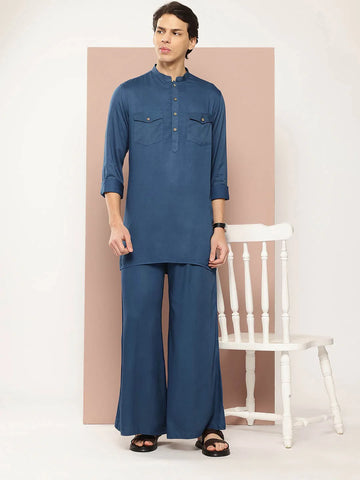 Men’s Navy Blue Rayon Co-ord Set