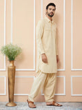 FM - Beige Cotton Linen Pathani kurta with Salwar - Fabmade