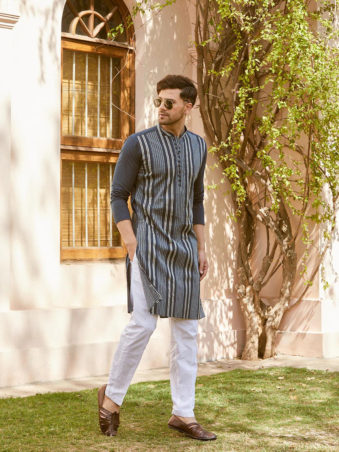 Gota Strips and Sequins Embroidered Pure Cotton Straight Kurta - Fabmade