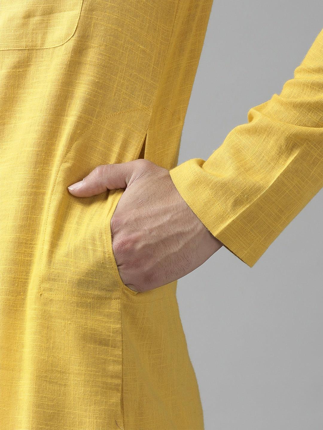 FM-Men Yellow Cotton Linen kurta - Fabmade