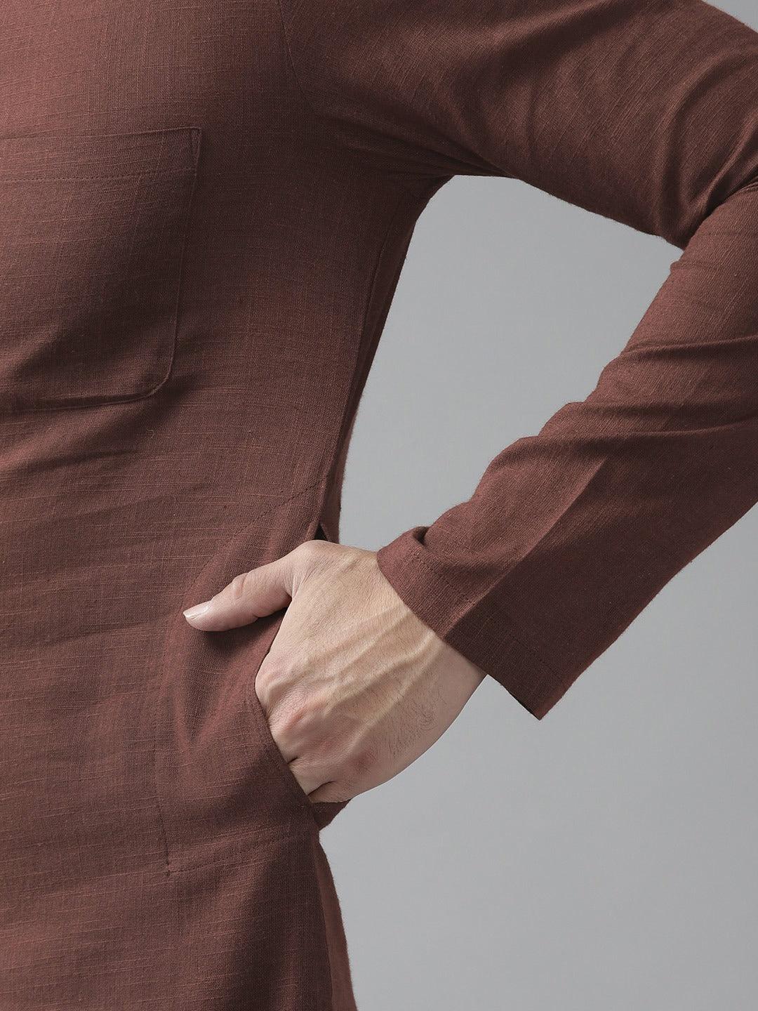 FM-Men Brown Cotton Linen kurta - Fabmade