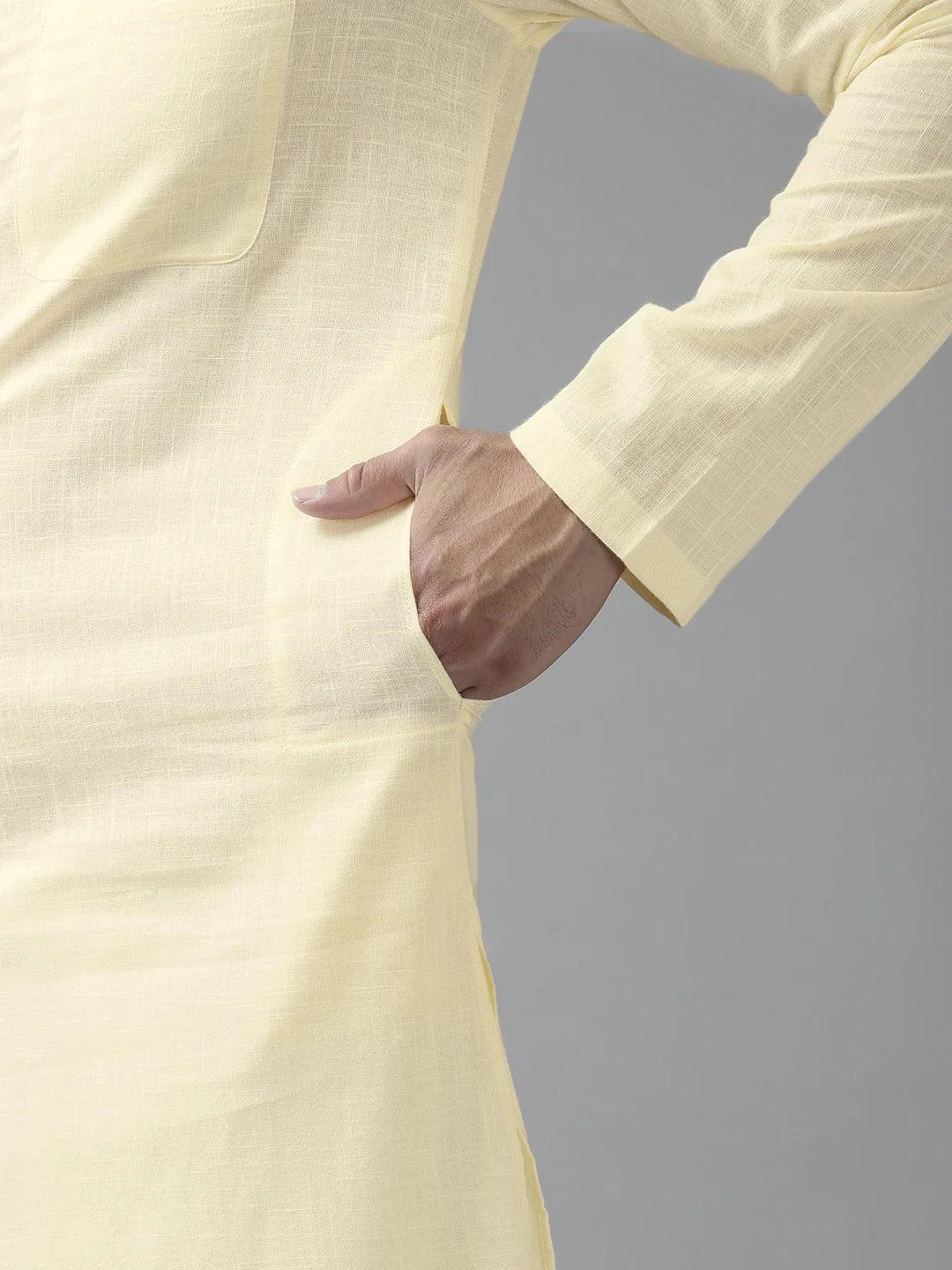 FM-Men Cream Cotton Linen kurta Pyjama - Fabmade