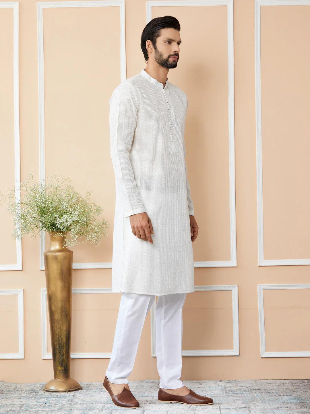Off White Chanderi Silk Kurta - Fabmade