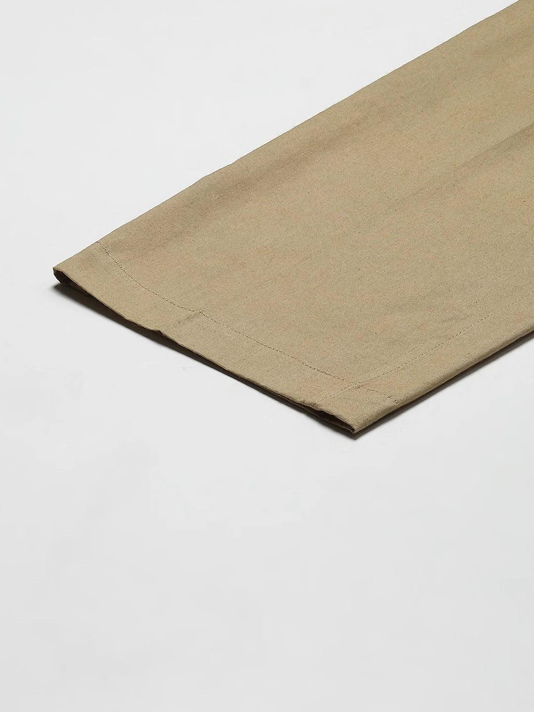 Men's Khaki Cotton Linen  Pyjama - Fabmade