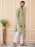 Olive Embroidered Chanderi Silk Straight Kurta Pyjama - Fabmade