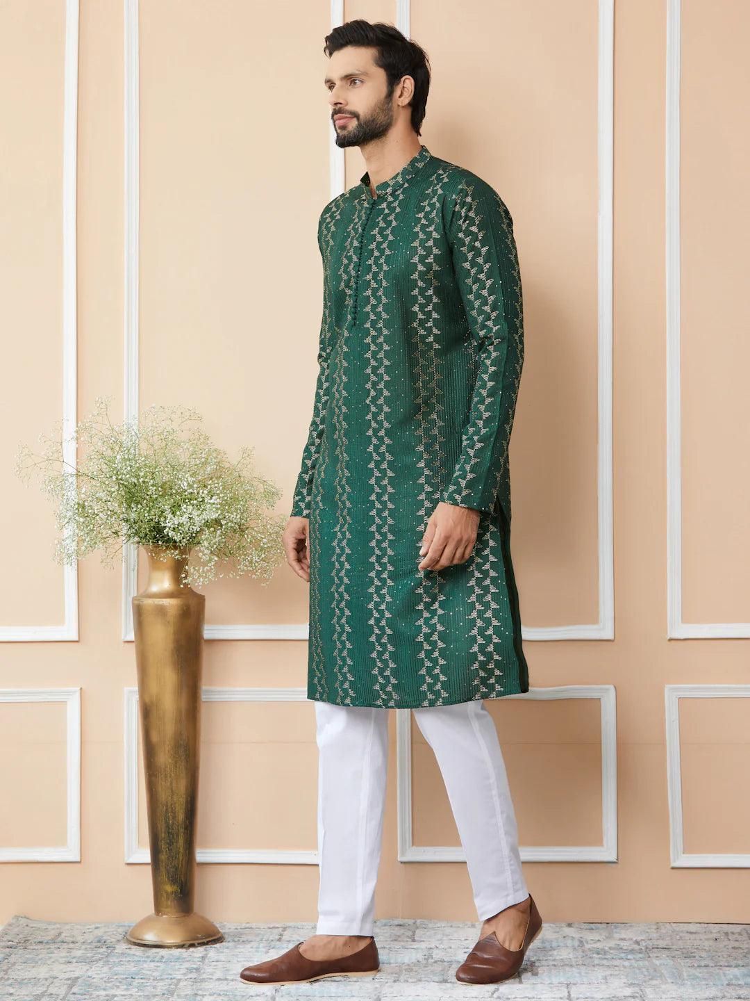 Green Chanderi Silk Kurta pyjama - Fabmade