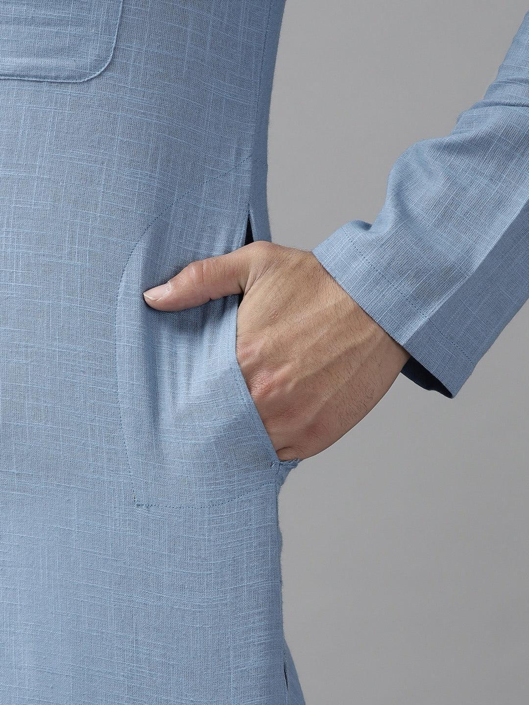 FM-Men Blue Cotton Linen kurta - Fabmade