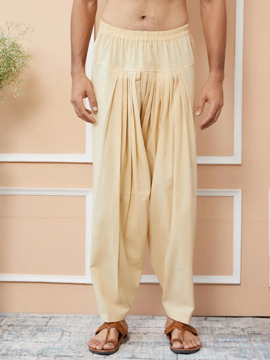 FM - Beige Cotton Linen Pathani kurta with Salwar - Fabmade