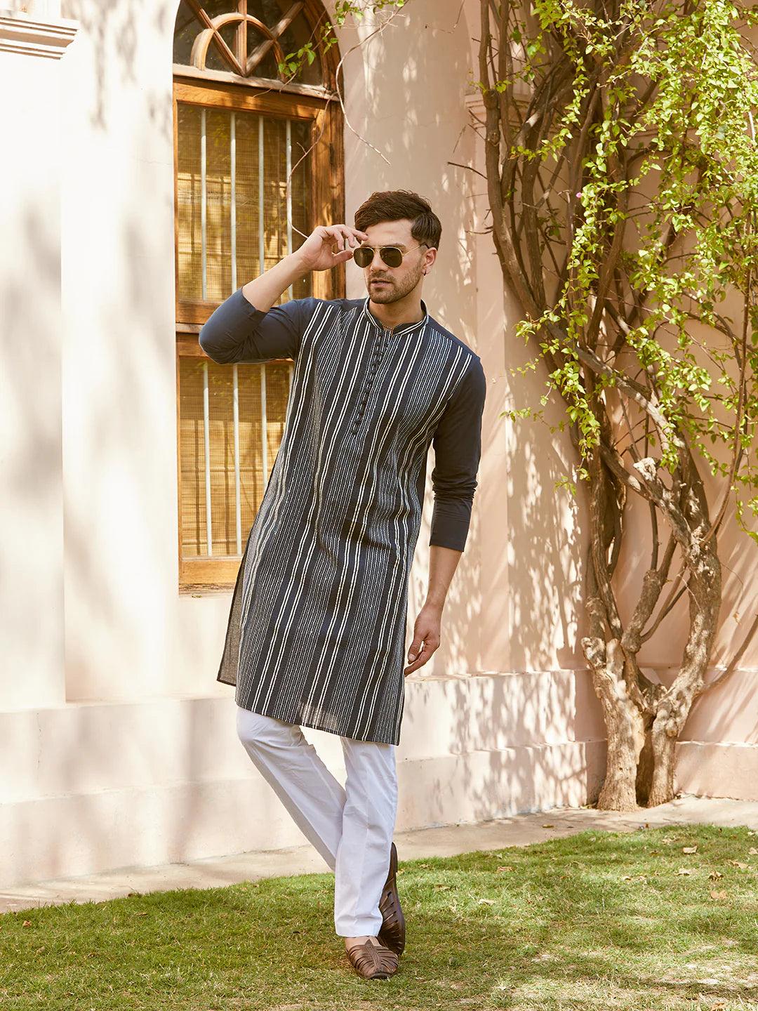 Gota Strips and Sequins Embroidered Pure Cotton Straight Kurta - Fabmade