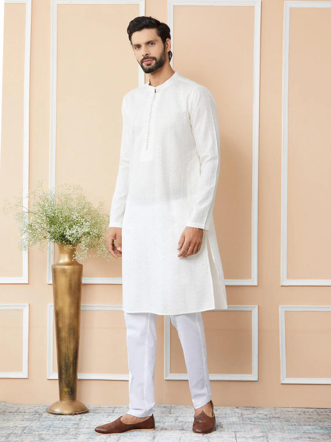 Off White Chanderi Silk Kurta - Fabmade