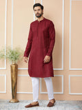 Dark Maroon Chanderi Silk Kurta - Fabmade