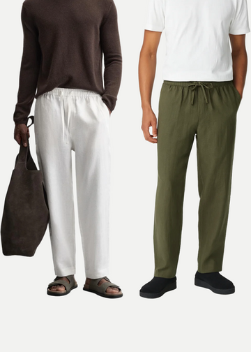 Men’s Linen Pajama Combo – Olive & White (Pack of 2)
